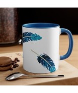 Coffee Mug Blue Feathers Accents 11oz Coffee Tea Two-Tone Feathers Ceram... - £11.48 GBP
