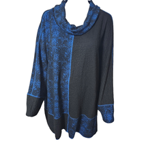 Ali Miles Knit Color Blocked Crewneck 3/4 Sleeve Top 3X Blue Black Sweater Tunic - £33.95 GBP