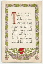 Vintage Postcard Valentine Flowers Red Hearts Saint Valentine&#39;s Day Hope - £6.32 GBP