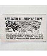 1969 Trap Factory Live Catch All Purpose Advertisement Varmint Control E91H - $28.01 CAD