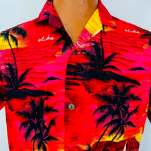 Royal Creation Hawaiian Aloha M Shirt Palm Tree Red Sail Boat Ocean Weld Pocket - £31.89 GBP