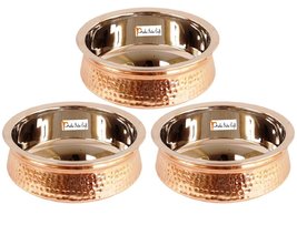 Set of 3 Prisha India Craft Handmade Steel Copper Casserole - Copper Ser... - £64.73 GBP