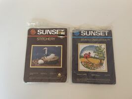 Vintage Sunset Stitchery "Little Country Goose” #799 &amp; “Summer Flowers” ... - $28.46