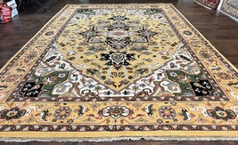 Indo Heriz Rug 10x14 Geometric Oriental Carpet Light Gold/Yellow Wool Handmade - £3,046.17 GBP