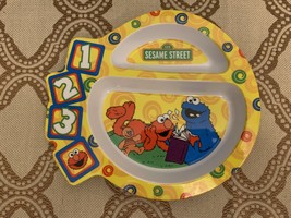 Vintage Sesame Street 1-2-3 Cookie Monster &amp; Elmo 2-Section Melmac Plate - £9.66 GBP