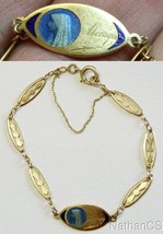 1930’s Communion 18K Solid Gold Bracelet w Blue Enamel Medal - Unique &amp; Charming - £436.88 GBP