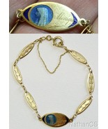 1930’s Communion 18K Solid Gold Bracelet w Blue Enamel Medal - Unique &amp; ... - £437.56 GBP