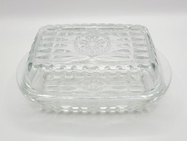 Vintage Clear Heavy Cut Glass Refrigerator Dish Floral  &amp; Star Pattern - 2 Piece - £14.47 GBP