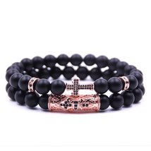 Cross bracelets set Natural stone black beaded bracelet for women beads pulseras - £9.55 GBP