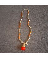 Homemade Red and Orange Beads with A Tear Drop Pendant Necklace - $14.85
