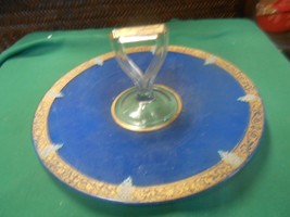 Beaautiful Vintage  BLUE with Gold Trim Sandwich Plate w/Handle...... - £21.48 GBP