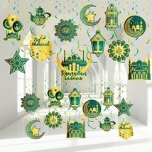 30 Pieces Ramadan Mubarak Decorations, Eid Mubarak Hanging Swirl Shining Gold St - £14.38 GBP