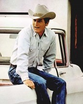 Paul Newman in jeans &amp; cowboy hat sitting on pick-up truck 1970&#39;s 24x30 poster - $29.99