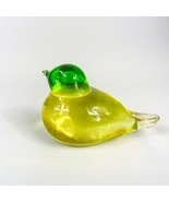 American Cut Crystal Corp Art Glass  Bird Paperweight Green Yellow - £26.03 GBP