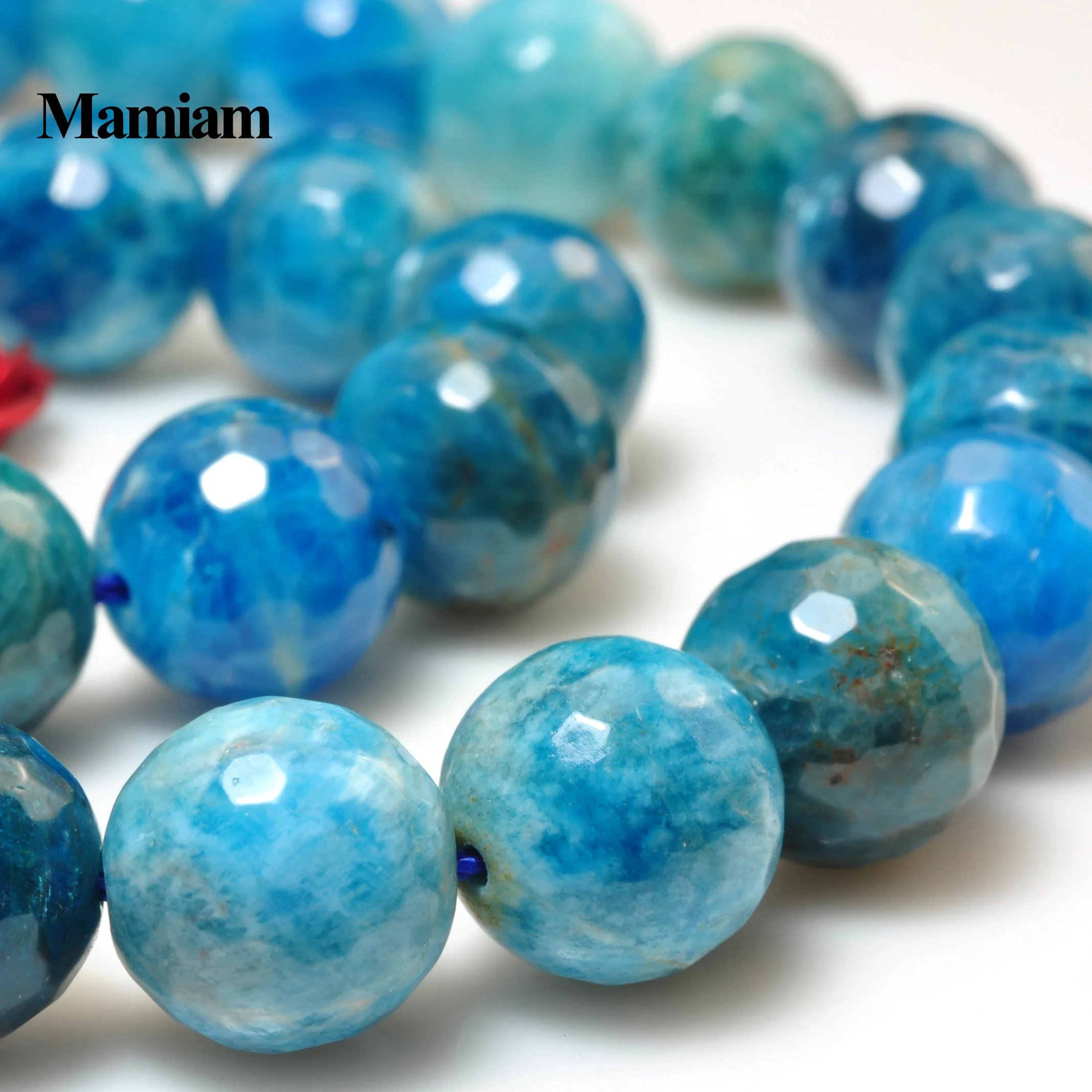 Natural Blue Apatite Faceted Stone 9.6+-0.2mm Smooth Loose Round Beads Diy Brace - £40.11 GBP