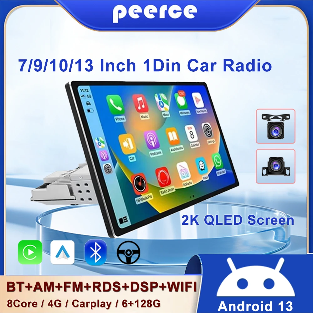 2K Android 1 Din Head Unit Universal Car Radio Carplay GPS Navigator Multimedia - £88.20 GBP+