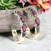 Sterling Silver Garnet Mini Hoop Earrings for Pierced Ears-5/8&quot; Long - £23.72 GBP