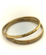 Brass Bangle Bracelets Lot of 2 Vintage Inlaid, Tooled, Painted - $19.95