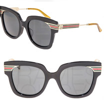 GUCCI WEB 0281 Gold Metal Etched Oversized Black Glitter Sunglasses GG0281SA - £221.02 GBP