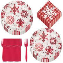 HOME &amp; HOOPLA Christmas Holiday Party Supplies - Red &amp; White Winter Snowflake Pa - £12.19 GBP