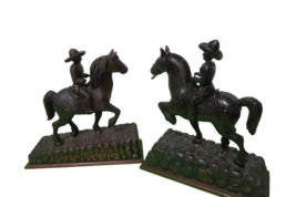 Set Of 2 Vintage Hand Carved Wooden Horse Statues John Kwircien 12&quot;T x 12&quot;L - £54.38 GBP