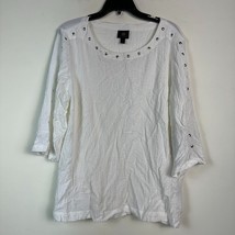 JM Collection Womens XL Bright White Studded Scoop Neck Blouse Top NWT BO69 - £22.10 GBP