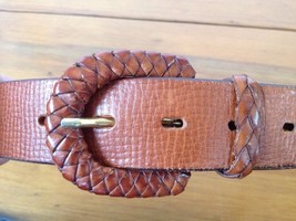 Cole Haan Brown Pebble Grain Leather Belt w Braided Buckle Womens Italy 28 - $29.99