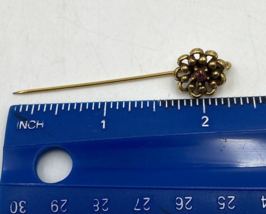 Vintage Art Nouveau Gold tone Embossed Metal Purple Rhinestone Hat Pin - £20.06 GBP