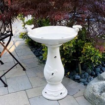 Outdoor Off-White Ceramic Birdbath in Light-Brown Antique Finish - $183.49