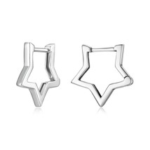 WOSTU 925 Silver Simple Star Hoop Earrings For Women Black Gold Statement Geomet - £16.97 GBP