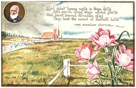 Vintage Postcard American Quaker Poet John Greenleaf Whittier Poem Pink Flowers - £10.21 GBP