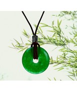 Apple Green Jade Donut Unisex Necklace 25mm Black Leather Cord Good Luck... - $23.75