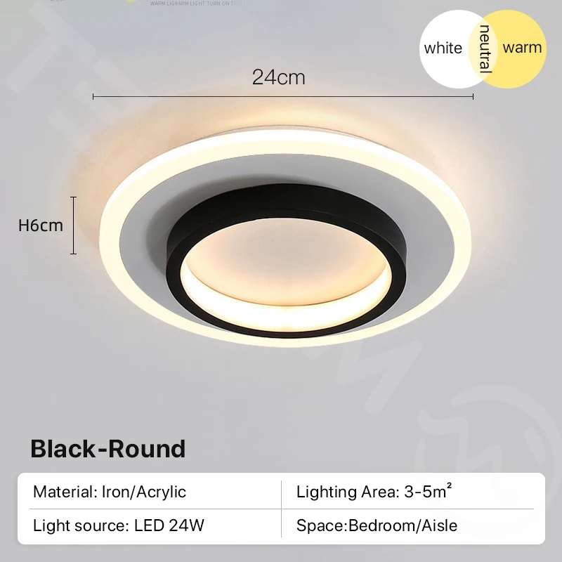  Acrylic Ceiling Lamp  Small room Study Black White Lamparas Luminaire I... - £206.33 GBP