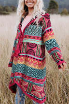 Rose Boho Aztec Knitted Pom Pom Tie Hooded Cardigan - £30.55 GBP+