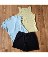Lot of 3 Tank Tops, Shorts Women Size Medium Blue Black Yellow - $11.88