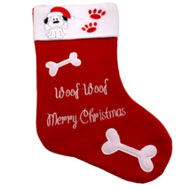 Dog Christmas Stocking Red Paw Prints Bones - £11.47 GBP