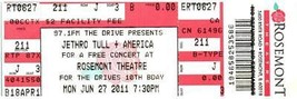 Jethro Tull + America Ticket Stub June 27 2011 Chicago Illinois - £28.04 GBP