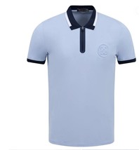 G/Fore Embossed Logo Quarter Zip Polo Shirt in Sky Blue - $148.47