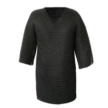 Chainmail Xxxl Black Flat Riveted Long Sleeve Hauberk Chain Mail Shirt Sca Steel - £344.73 GBP