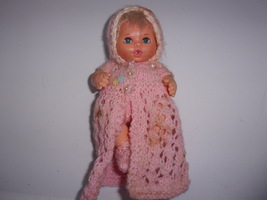 Vintage Ideal Handful Of Love  7” Blonde Baby Doll In Crochet Layette Se... - $9.99