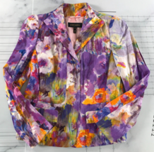 Escada Jacket Womens 36 Multicolor Watercolor Floral Snap Front Art to Wear - £108.75 GBP