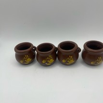 Set of Brown Clay Pots with Yellow Floral Design mini - $8.00