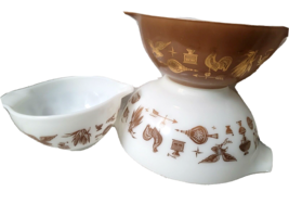 Set of 3 Early American Eagle Cinderella Mixing Bowl PYREX Set White Gold - £53.42 GBP