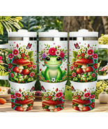 Cartoon Frog and Red Mushroom Insulated Travel Cup, 40 oz, floral, cute mug - $38.02 CAD