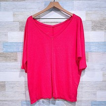 Eileen Fisher 100% Linen V Neck Dolman Sleeve Top Pink Relaxed Fit Womens Large - £45.53 GBP