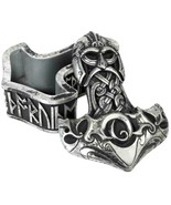 Alchemy Gothic Viking Thor&#39;s Hammer Trinket Box w/ Lid Antiqued Silver R... - $28.95