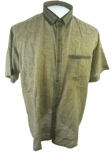 Pollen Homme Men shirt short sleeve p2p 26&quot; 42cm gold metallic collar camp brown - £14.78 GBP