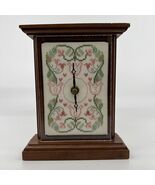 VTNG Cross Stitch Completed Wood Mantle Clock Tulips Vines Pink Green 7”... - $14.00