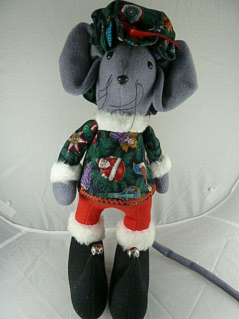 HANDCRAFTED 16" CHRISTMAS MOUSE cloth plush DECORATION - $19.79