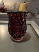 Pier One Red Mosaic Cut Glass Candle Holder Red 7&quot; Vintage Retired Pre-owned - £8.00 GBP